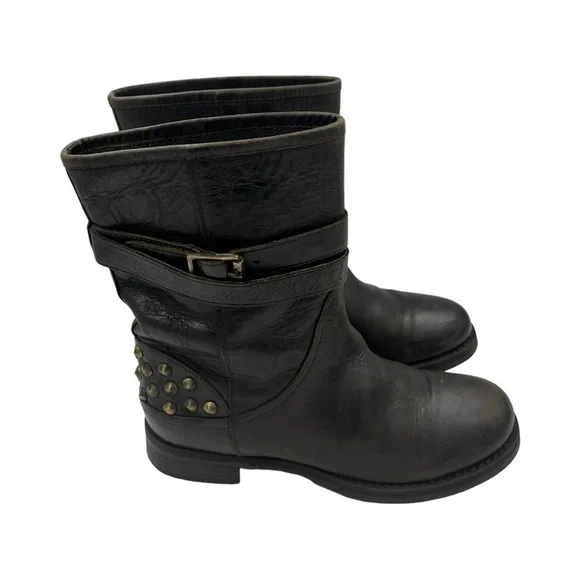 BOEMOS Leather Studded Moto Biker Boot Brown 7.5 - Picture 10 of 13